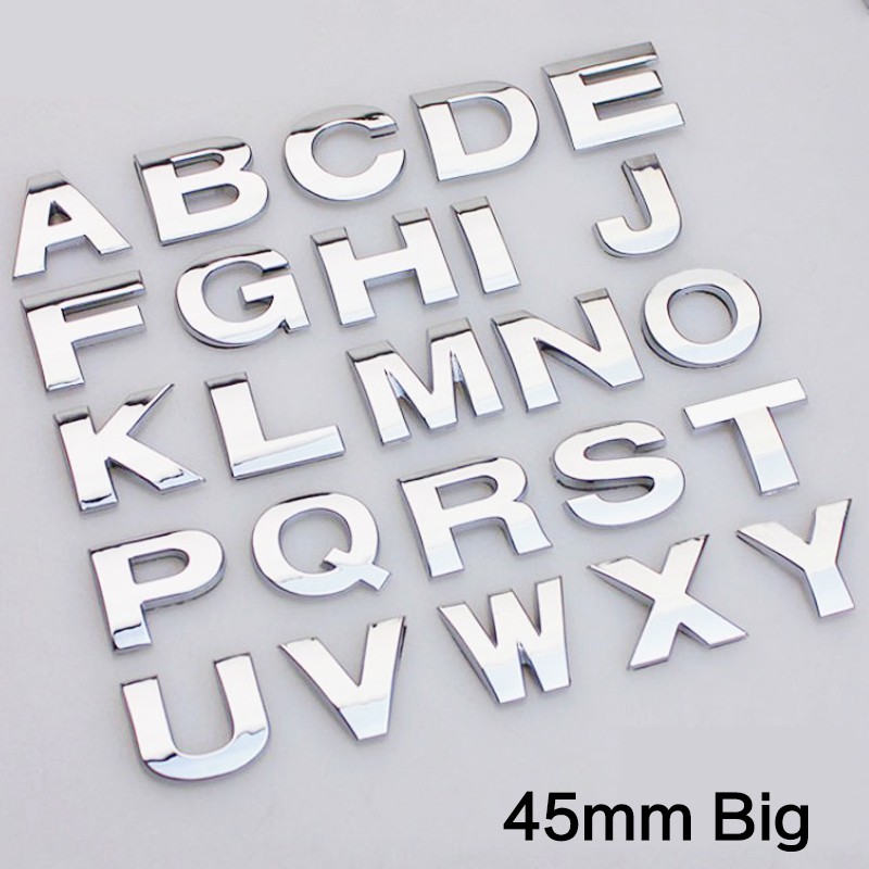 1Pc 45mm Silver black Metal DIY 3D Alphabet Letter Car Auto Motor Bike ...