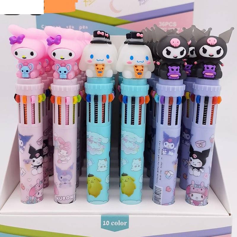 Sanrio Kawaii 10 Multicolored Pens Cute Mymelody Kuromi Cinnamoroll ...