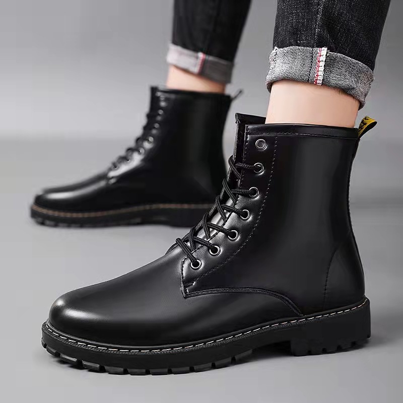 korean fashion leather ankle boots for men High Cut Leather Martin ...