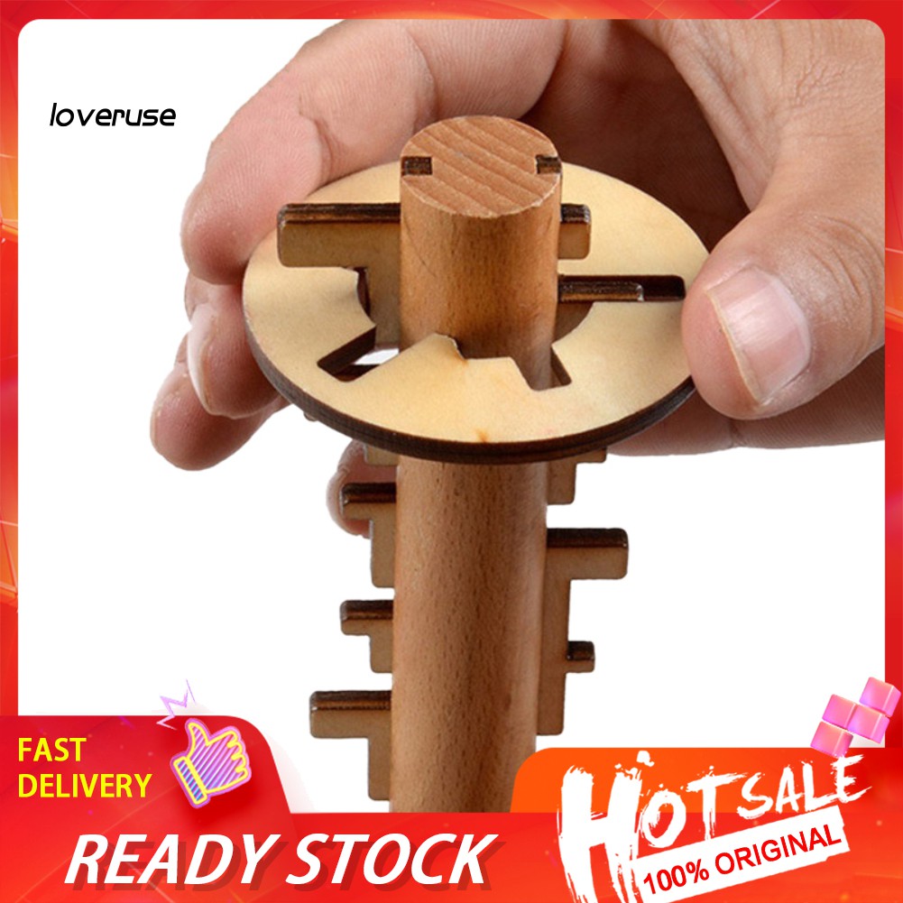 WJ☼ Funny Wooden Unlock Key Kong Ming Luban Lock Adults Kids Puzzle ...