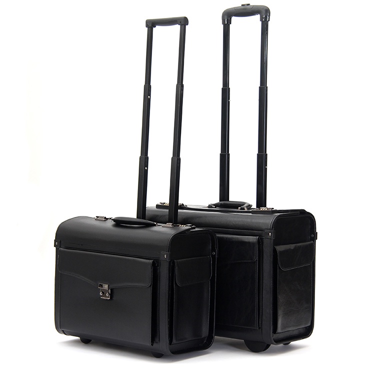 PU Leather Laptop Briefcase Spinner/Fixed Wheels Trolley Luggage 19
