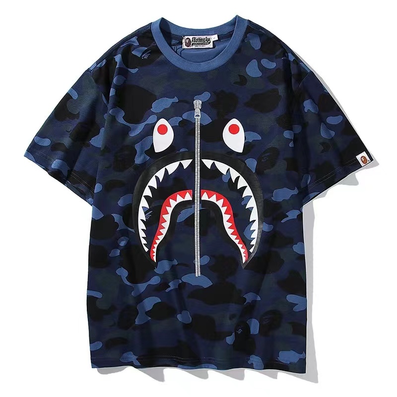 bapesta men's and women's shark print short-sleeved camouflage hip-hop ...