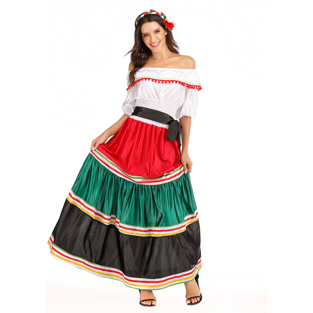 CODWomen&Girl Traditional Folk Mexican Dress Halloween Costume For  Parent-child Family Party Carnival Dress Disney Princess Stage Performance  Dance Fancy Dress | Shopee Philippines