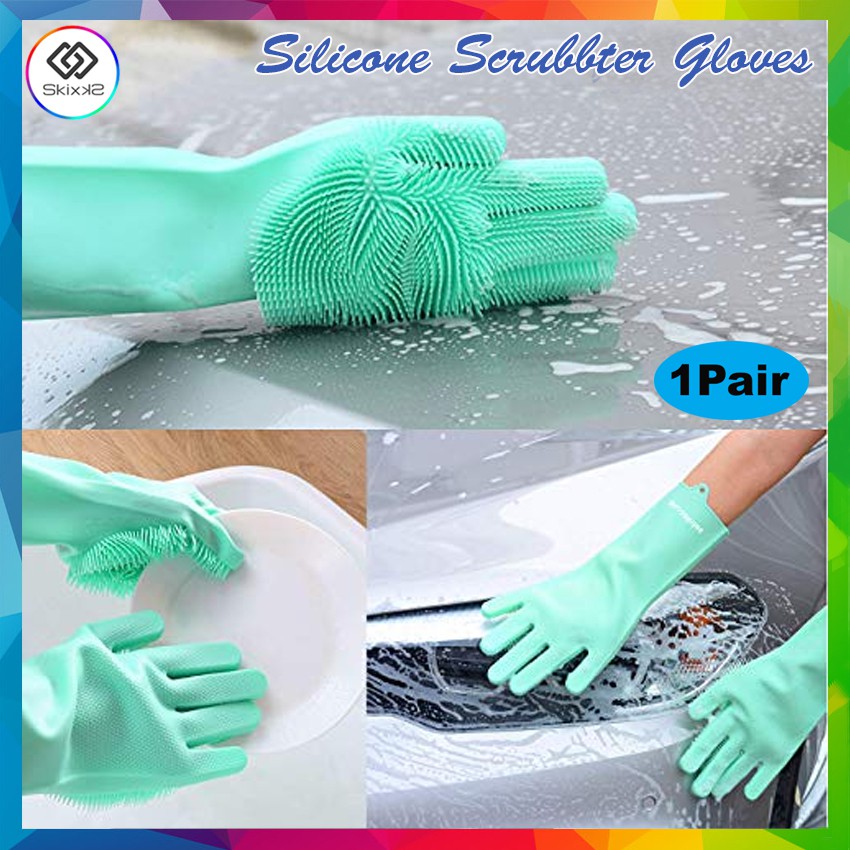 Magic Silicone Rubber Dish Washing Kitchen Gloves Scrubber Cleaning  Scrubbing