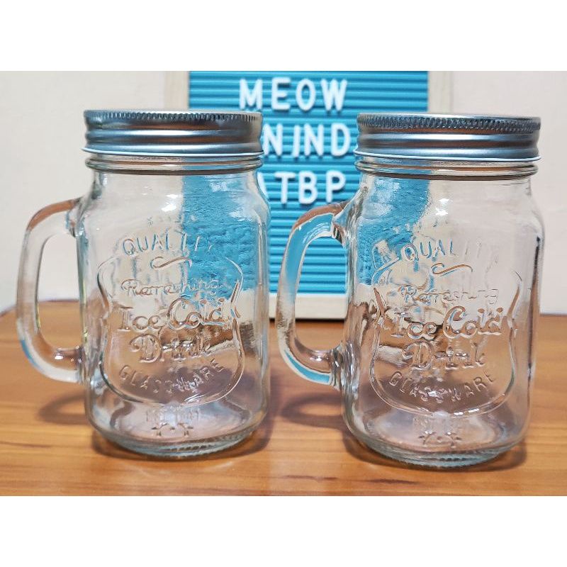Glass Mug With Handle Lid Drinking Jar Clear Cup for Tea, Mason glass