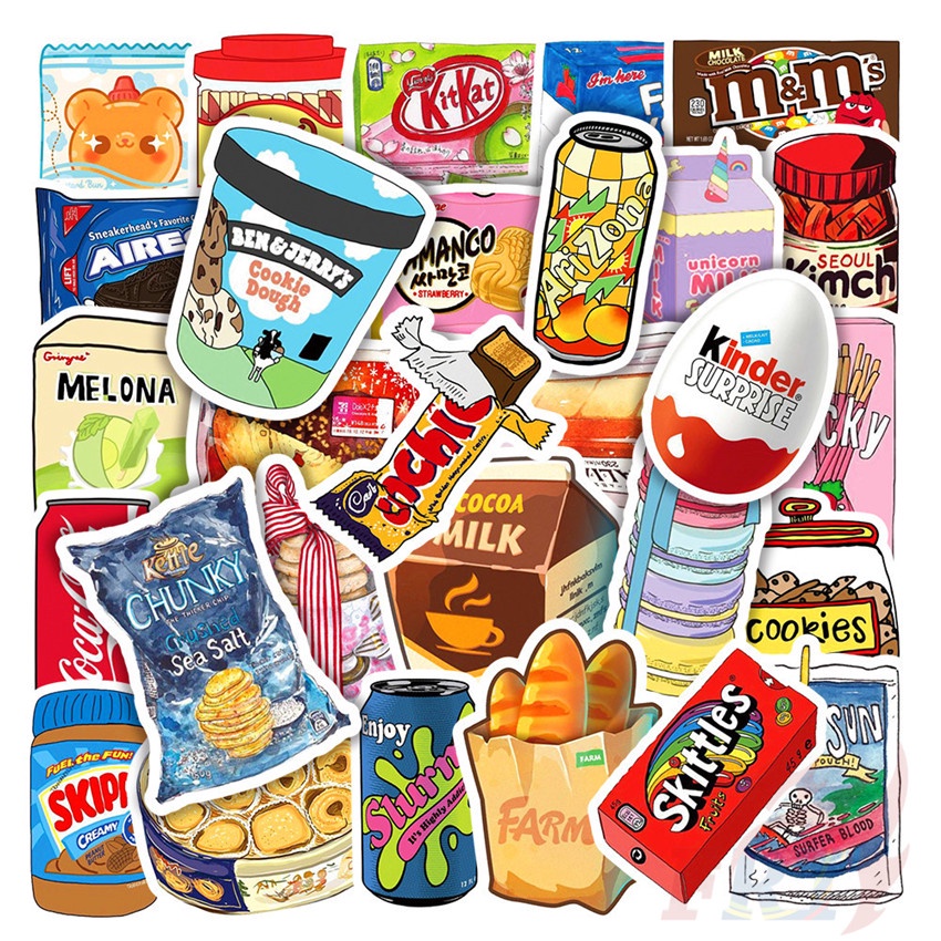 Yummy Delicious Food Series 01 Snacks Drinks Candy Stickers 50Pcs/Set ...