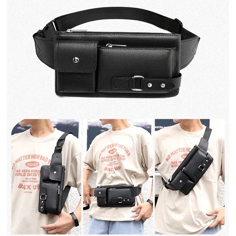 Mikayla #052 Two Pockets Leather Belt Bag Waist Fanny Pack For Man ...
