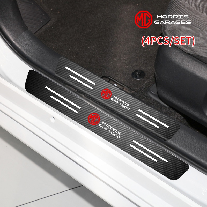 4pcs Carbon Fiber Car Door Sill Anti-step Stickers Car Logo Welcome ...