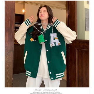 Autumn Harajuku Baseball Jacket Women Oversized Korean Style College  Varsity Jackets Green Bomber Coats Streetwear Couple Loose