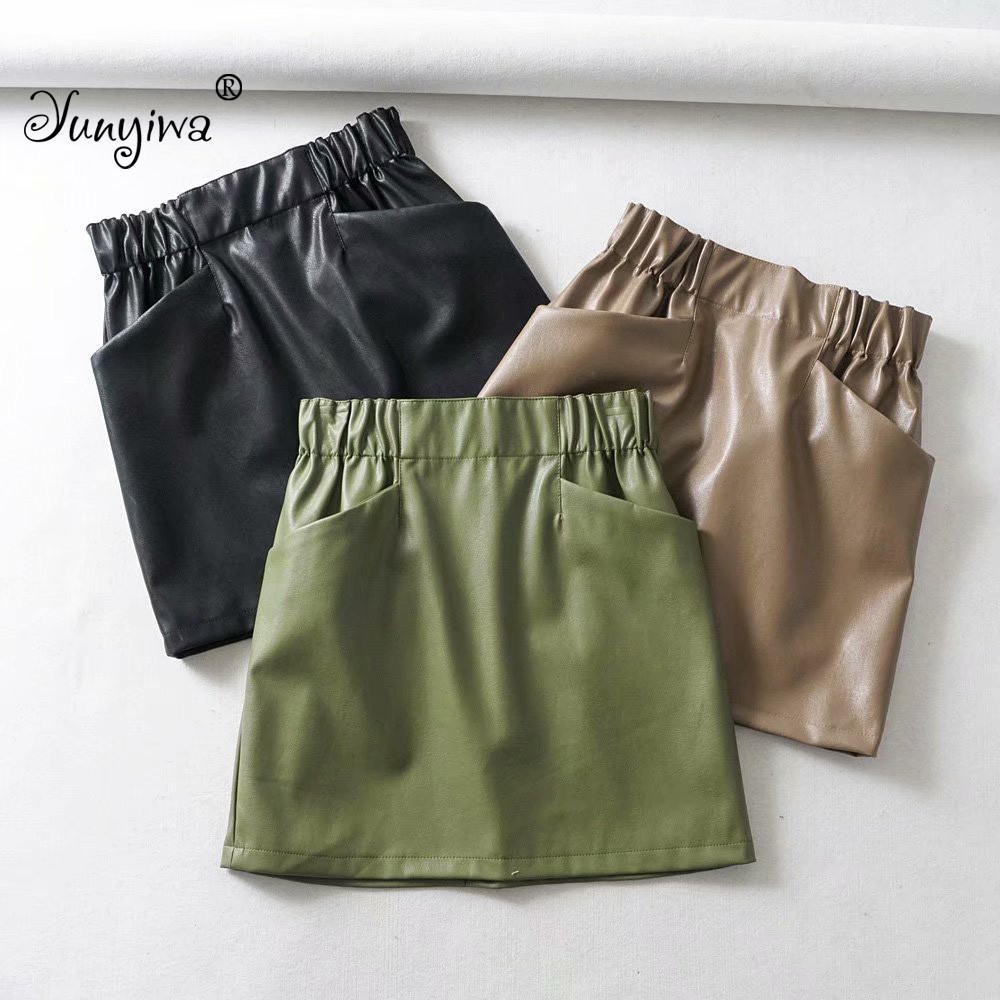 [boutique]Women Skirts Above Knee Mini Women's double pocket elastic ...