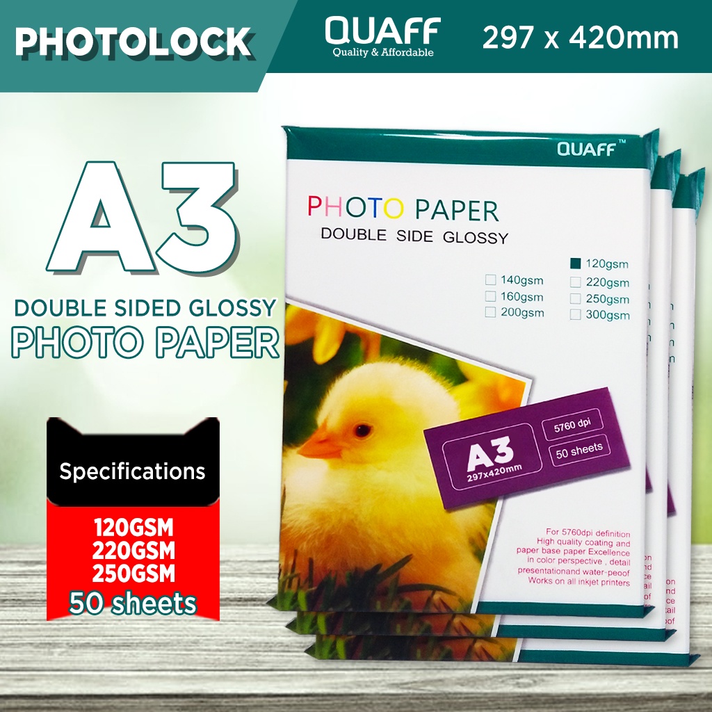 A3 Double Sided Glossy Photo Paper QUAFF Brand 120gsm 220gsm