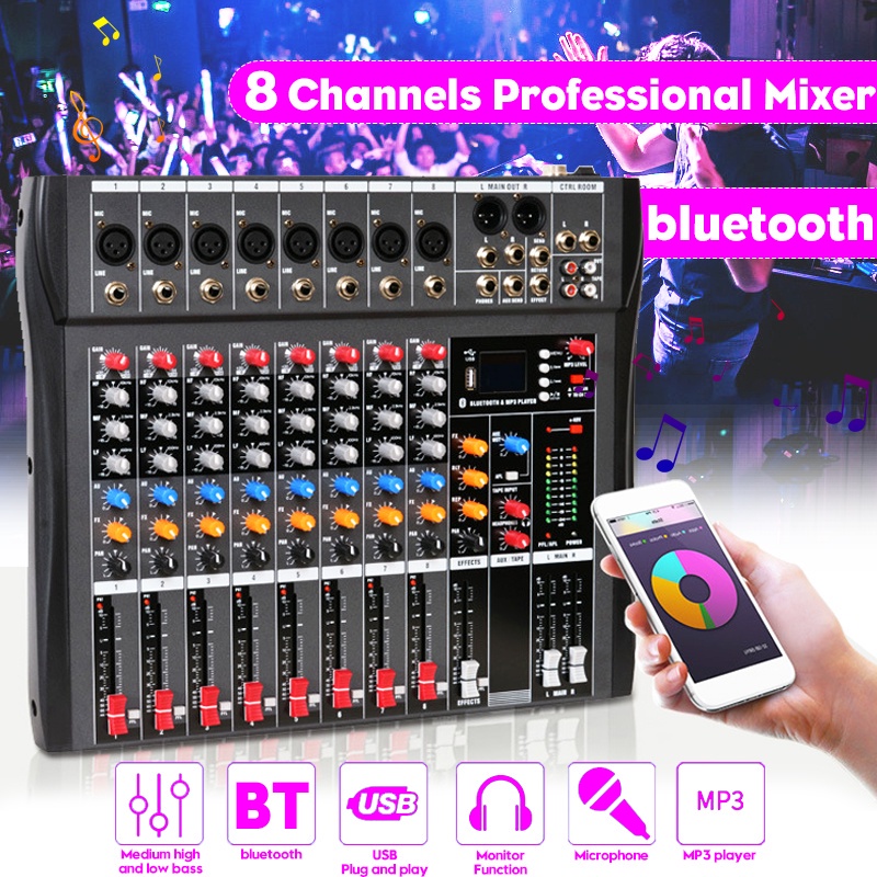 USB bluetooth 8 Channel Sound Mixing Console Record Computer Playback ...