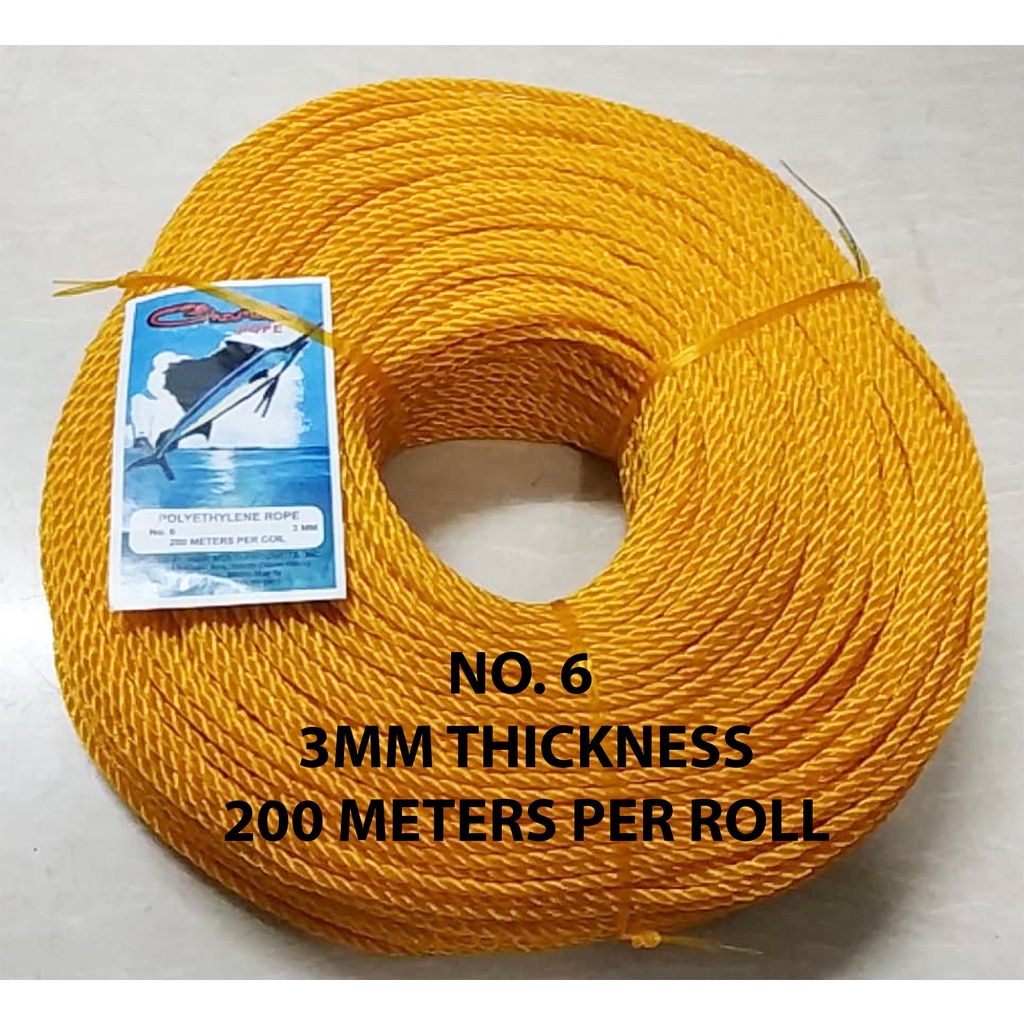 NYLON ROPE NO. 6 ( 3MM THK X 200 MTRS LONG ) TALI LUBID RAMDOM COLOR ...