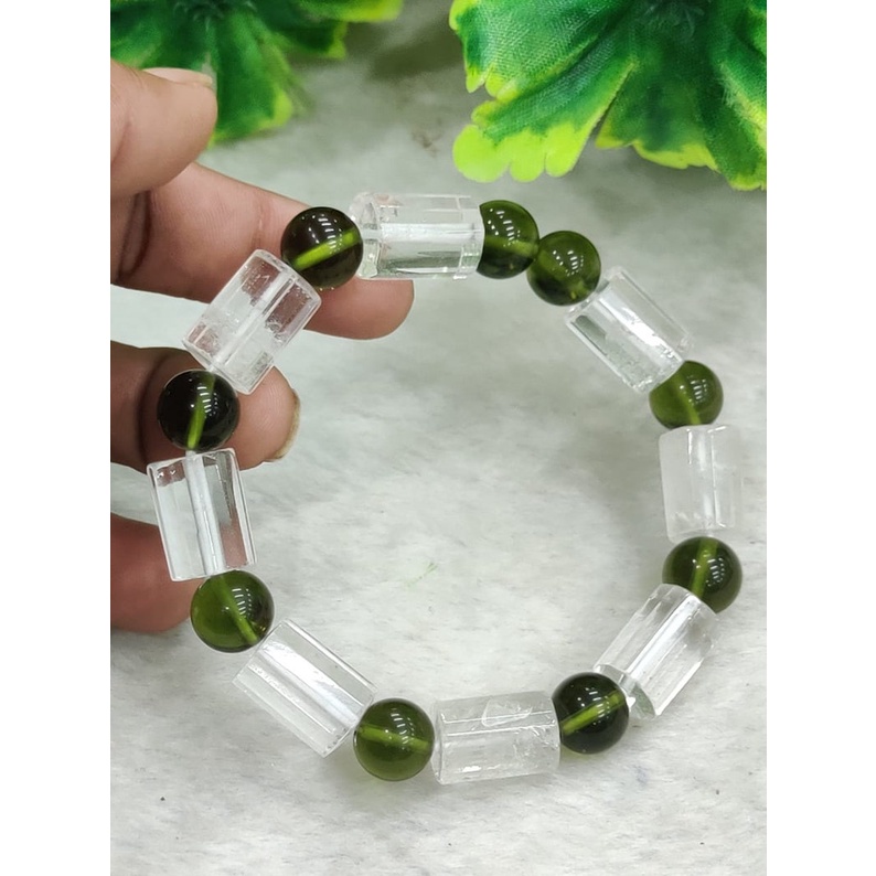 LUZESSENCIA S ROYALTY High Grade Czech Republic Moldavite Phenakite Phenacite Bracelet B002896