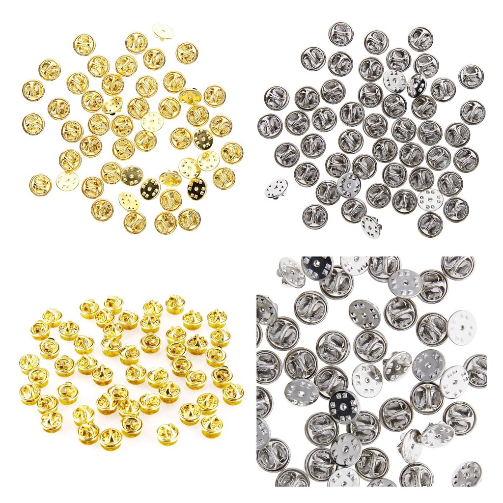 50Pcs/pack Gold Silver Tie Tacks Blank Pins with Clutch Back 10mm Pad