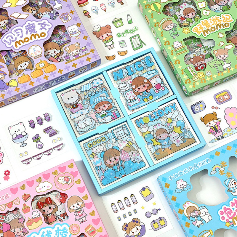 100Pcs Cartoon Sticker Sets Waterproof Transparent Stationary Stickers ...