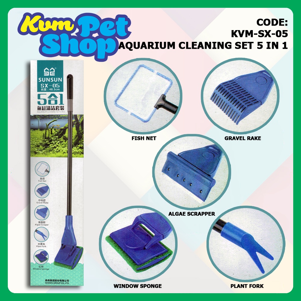 Sunsun Aquarium Cleaning Set 5 in 1 SX-05 48.5cm Fish net, Algae ...