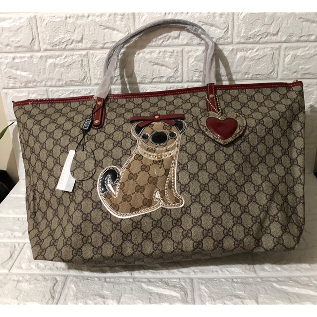 GUCCI GG Guccioli Pug Dog Oliver Canvas Tote Storage Bag 212374