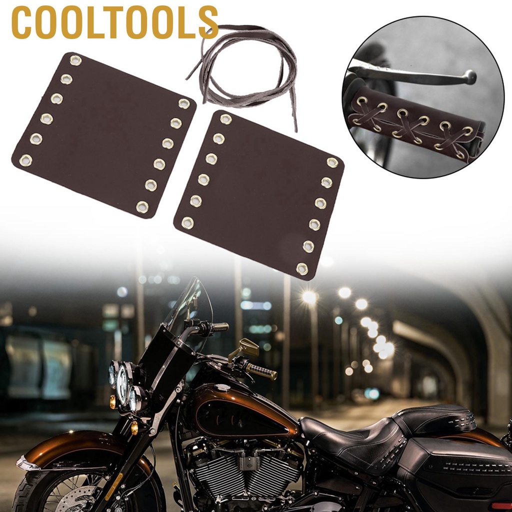 Cooltools Terisass Motorcycle Handlebar Hand Grips with Leather Covers Wraps 2Pcs Comfort Handl