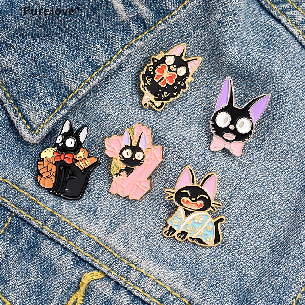Purelove Black Cat JiJi Enamel Pins Cartoon Movie Brooches Custom