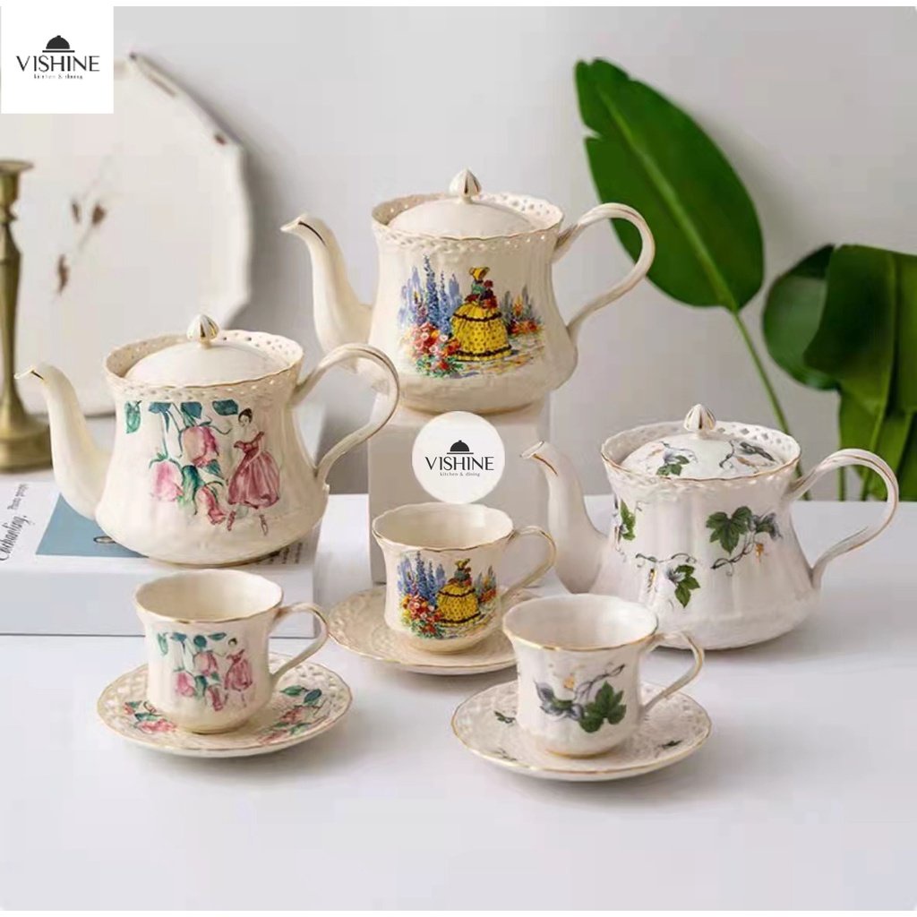 French Hollow Out Cup And Saucer Ceramic British Kettle Cup And Sauce ...