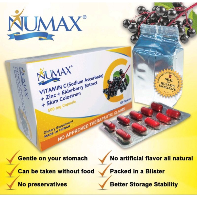 Numax Vitamin C Sodium Ascorbate plus Zinc,Elderberry and skim