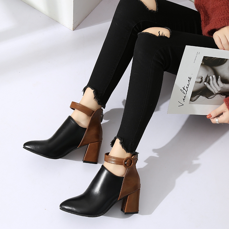 Large Sizes 41 42 43 44 Women s Ankle Boots Ladies Zippers High Heel Booties Korean Rubber Shoes
