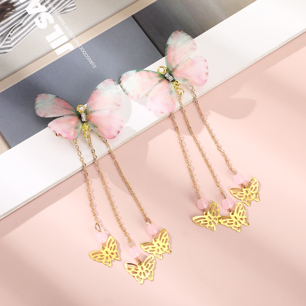 2pcs/set Sweet Butterfly Tassel Chain Hair Clip For Women Fashion Cute