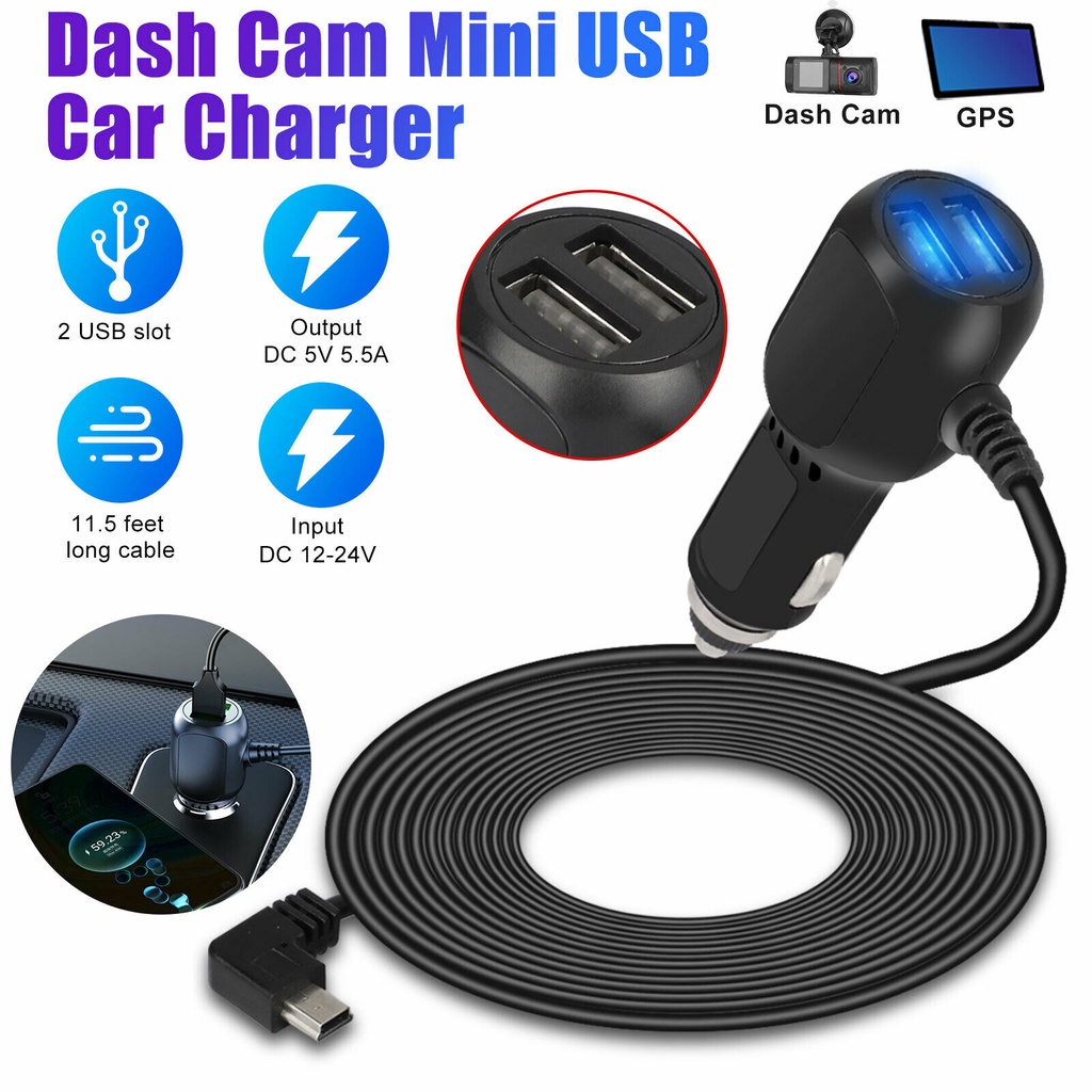 Driving recorder car charger mini USB cable 5v power cord wire suitable ...