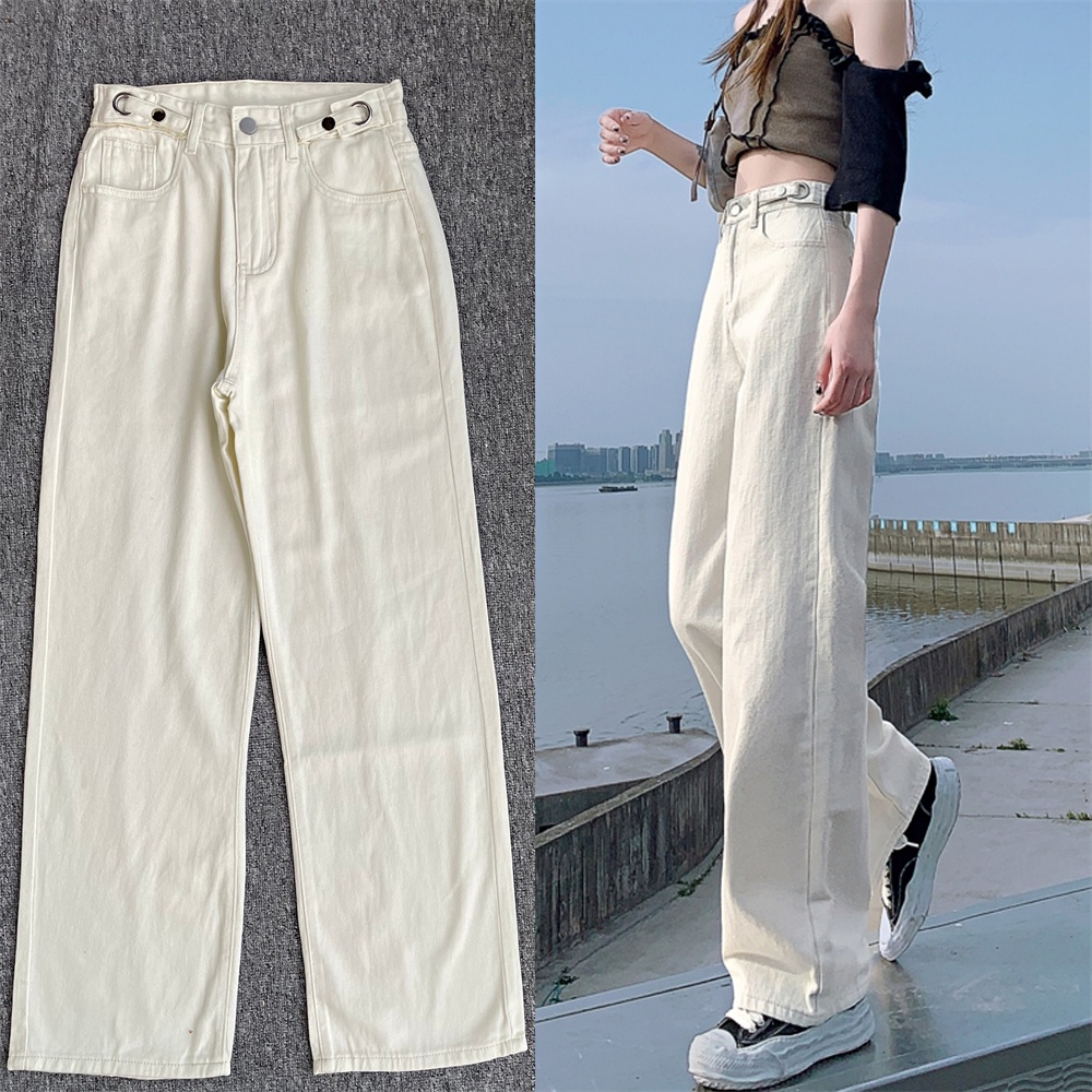 White soft denim wide-leg pants women's summer 2021 new high-waist ...