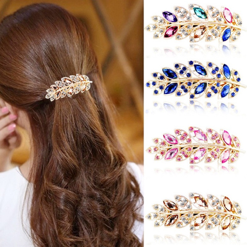 Women Fashion Rhinestone Horsetail Hairpin Spring Clip Ladies Luxury ...