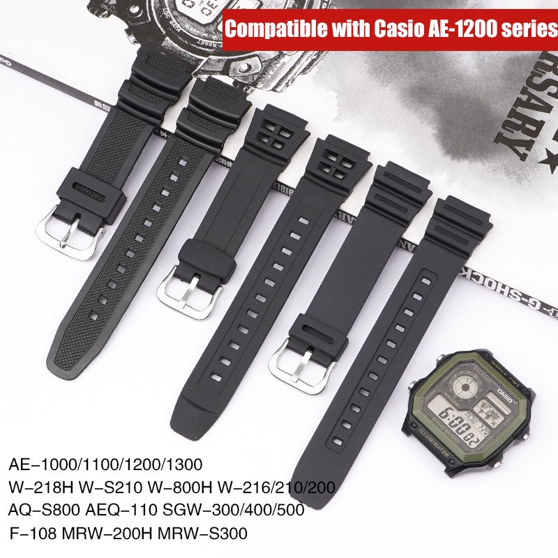 18mm Rubber Watch Strap For Casio Aq S810w S800w W 735h Sgw 300 Ae 1000w 1200 Black Silicone Pin