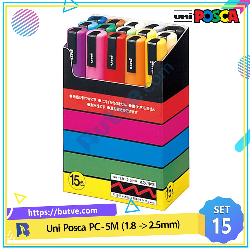Set of 15 Uni Posca PC5M multimaterial paint pens (Nib 1.8 2.5mm