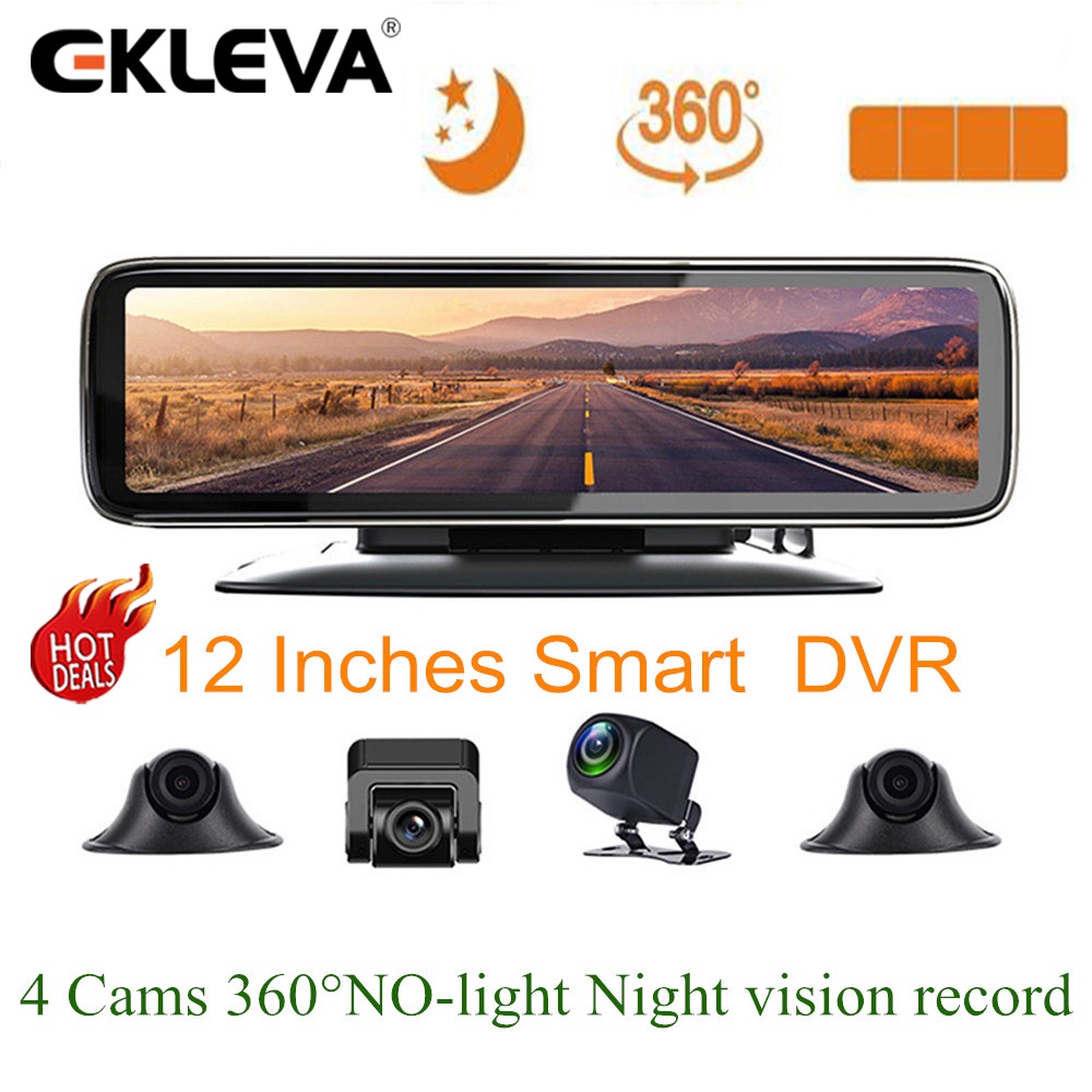 Ekleva 12 Inchs 360 Degree Dashboard Car Dvr 4 Camera Recording Night