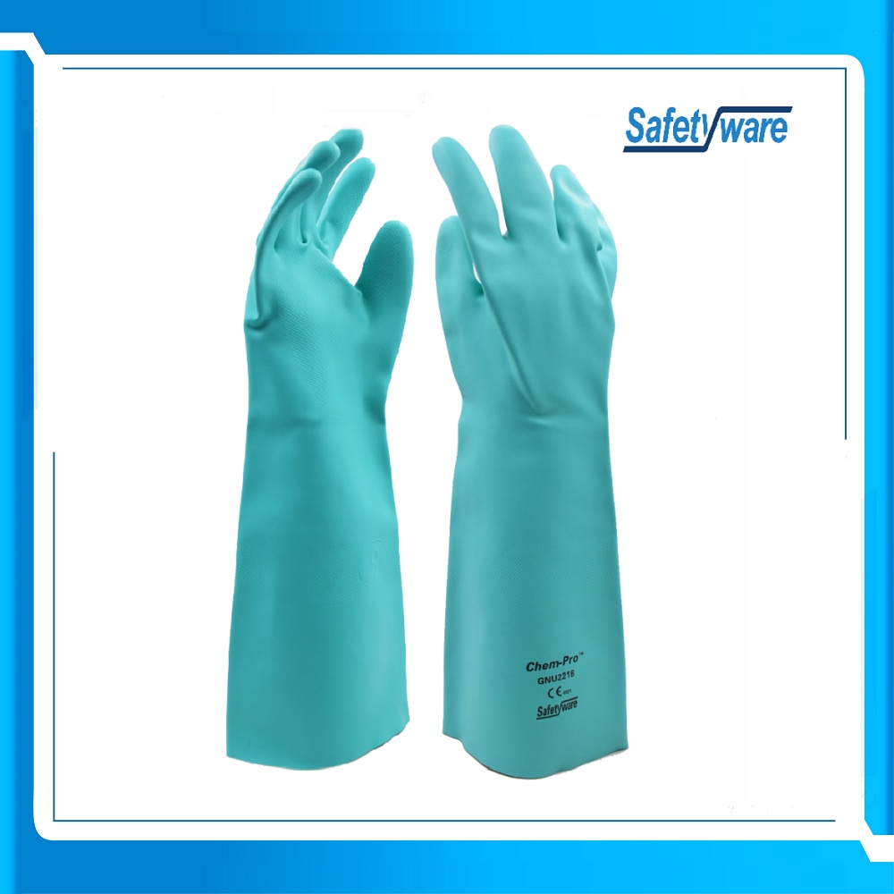 Safetyware Chem Pro™ Extra Heavy Duty 18″ Chemical Resistant Unlined Nitrile Gloves Gnu2218 0457