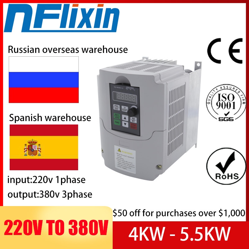 VFD 4KW/5.5kw 50hz to 60hz single phase 220v ac to 3 phase 380v / 415v ...