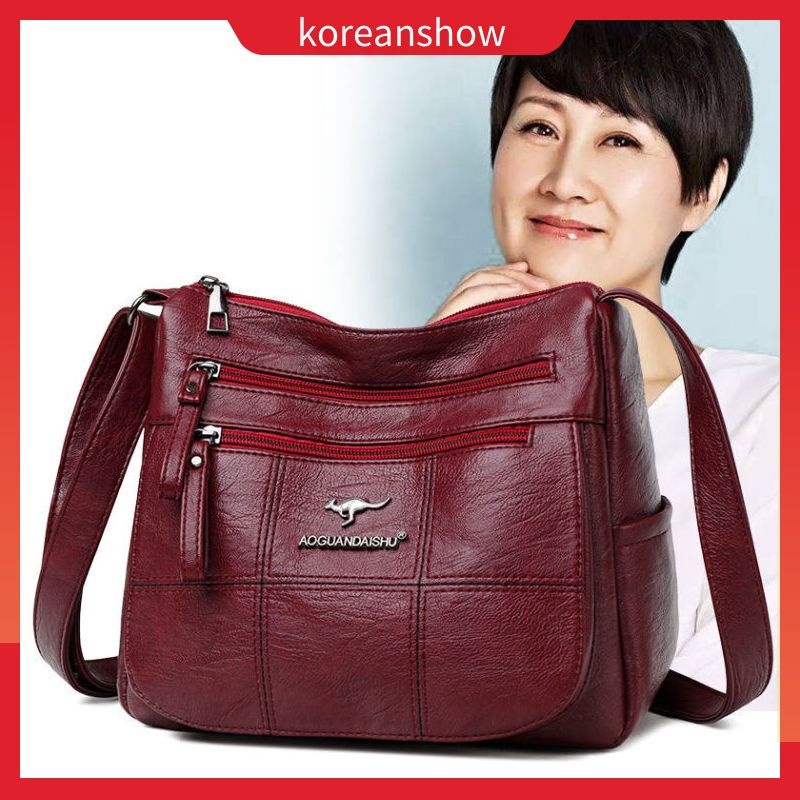 Leather Sling Bags for Women Sale Korean Fashion Crossbody Bag Shoulder  Bags for Ladies Black Mom Messenger Bag-50