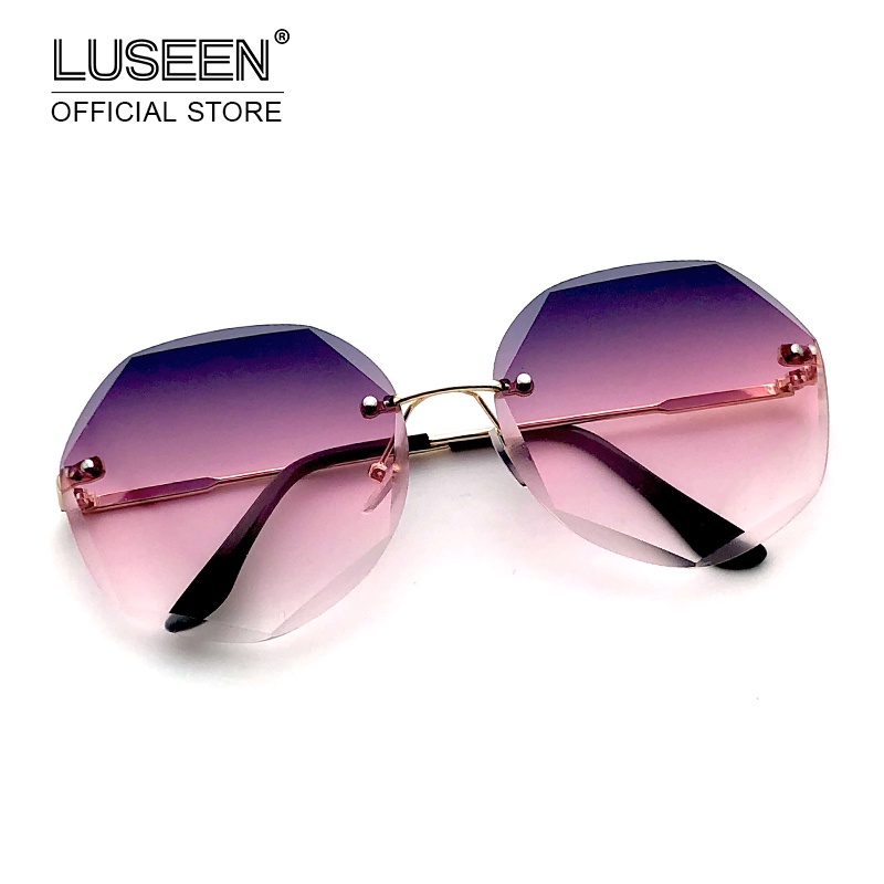 LUSEEN New Metal Rimless Korean Sunglasses for Women Gradient UV400 ...