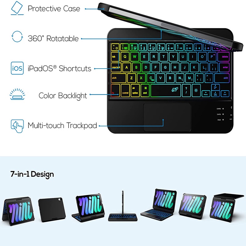 Touchpad Keyboard Case For iPad mini 6 mini 7 8.3 inches 2021 Backlight ...