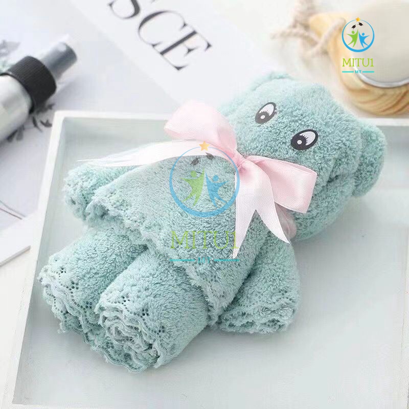 Cute Teddy Bear Folded Towel Hand Towel Cotton Face Towel Mesh Bag GIFT