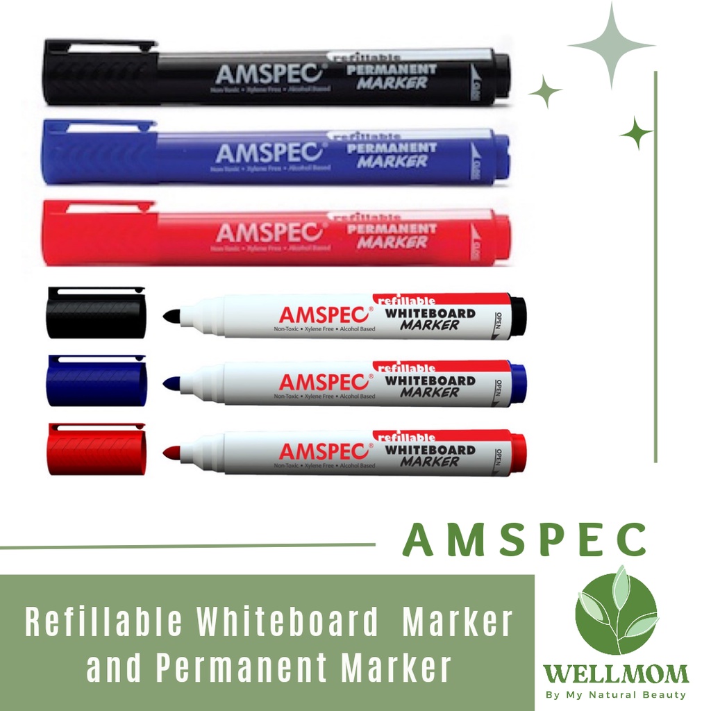 AMSPEC refillable permanent marker and whiteboard marker Bullet Tip ...