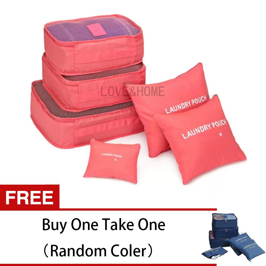 BVS 6 in 1 Secret Pouch Travel Organizer Set (Peach Pink) Free Buy One