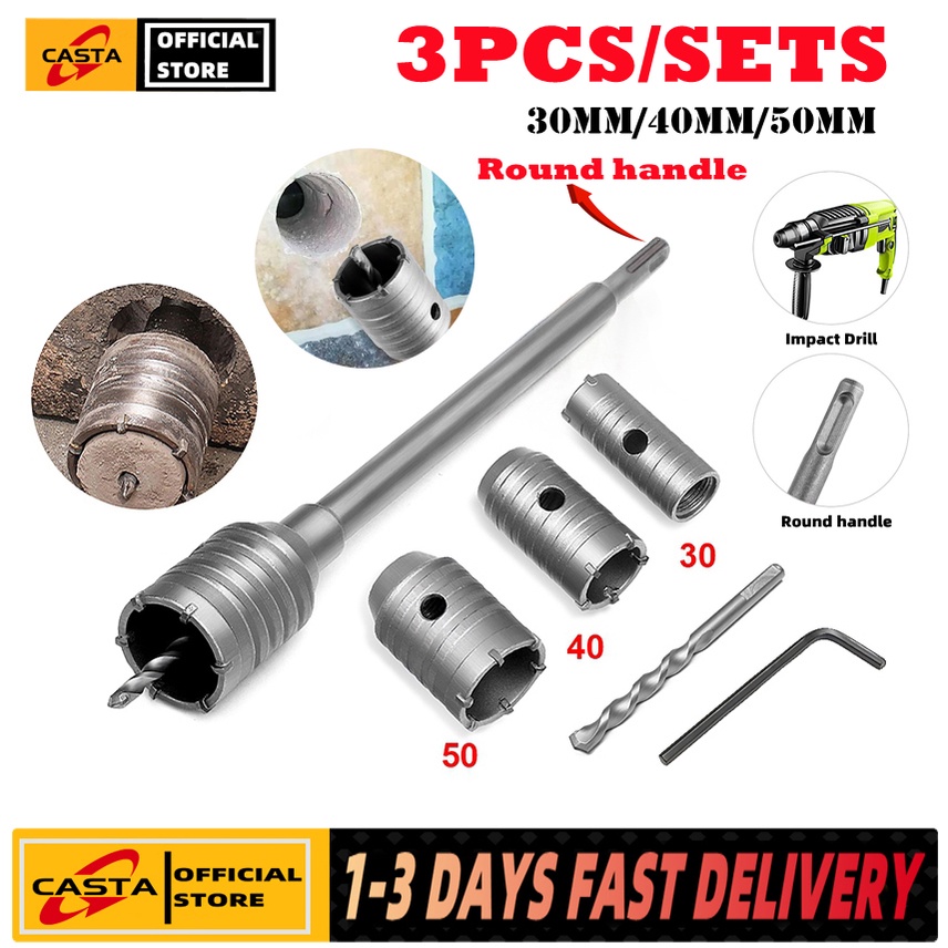 Casta 3PCS Concrete Hole Saw Kit Tungsten Steel SDS Plus Wall Hole