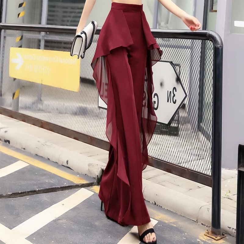 Chiffon Flared Pants Women Long Flare Leggings Sexy Palazzo Wide Leg ...