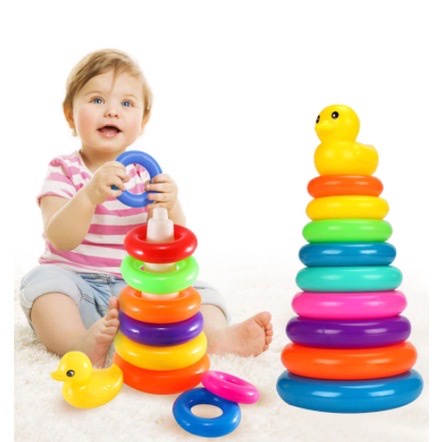 Rainbow Color Stacking Rings Tower Duck Play Tub Development Gift Early ...