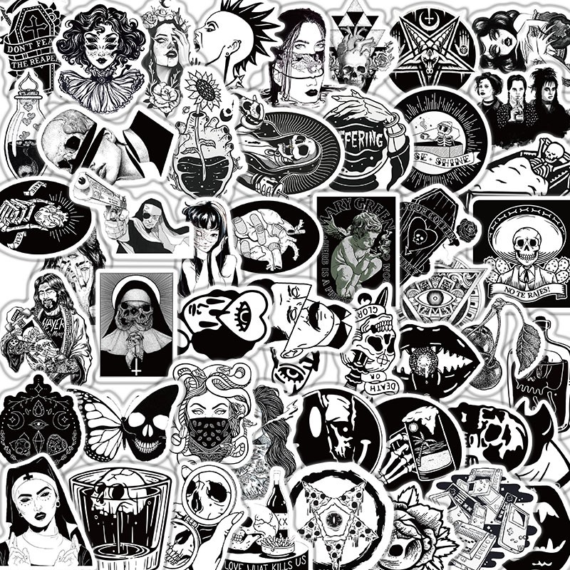 100 PCS Black White Gothic Style Girl And Horror Skull Gothic Stickers ...