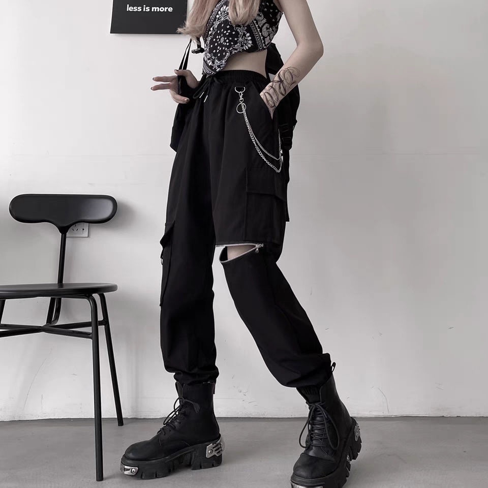 Black Cargo Pants Female Handsome and Cool Hip-Hop Pants Female Loose  All-Match Trendy2021New Thin Looking Jogger Pants
