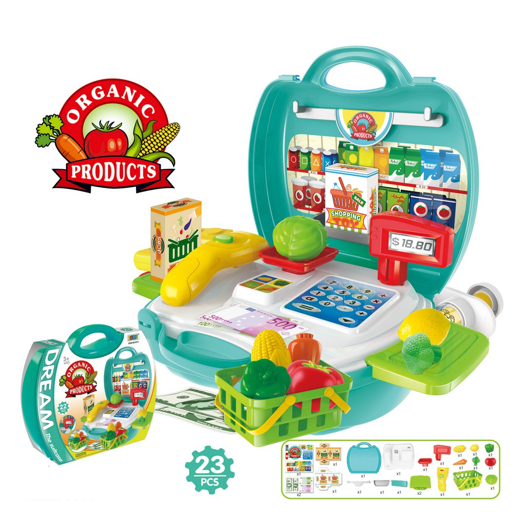 COD Kids Toys Shop Cash Register Pretend Play Suitcase Set