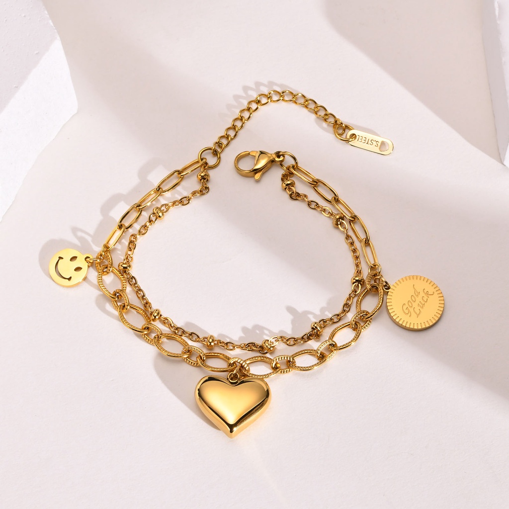 Vnox 18K Gold Double Layer Braclet,Heart Love Pearl Cross Chain Link ...