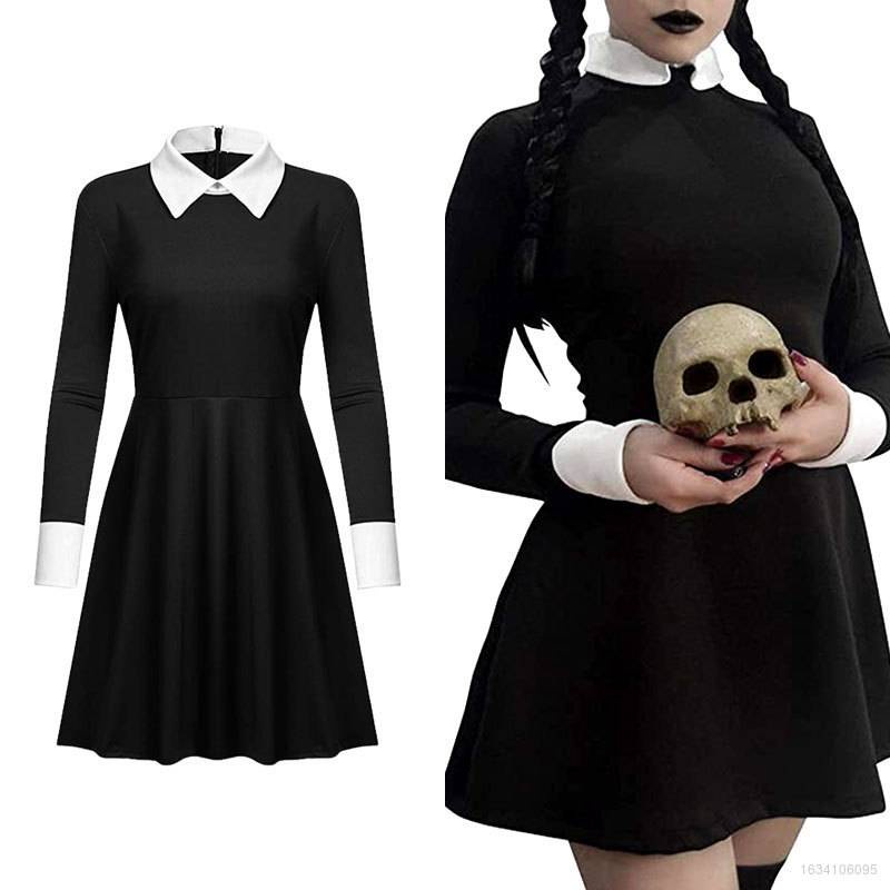 black party dress with feathers Addams Family : Wednesday Addams Costume – Elves of the Party main image 1